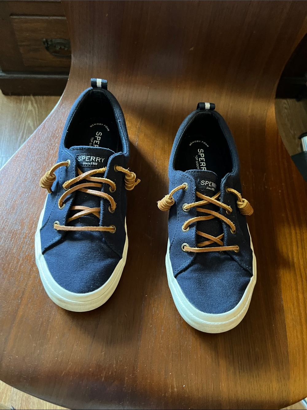 Sperry Navy Canvas Sneakers with Tan Laces